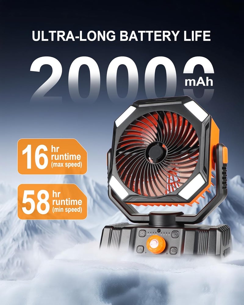 EcoLasting Misting Fan Portable with 20000mAh Rechargeable Battery 16H-58H Run Time, USB Output for Emergency Charging, Camping Fan Mist Spraying in 6.6ft, LED Lights, for Outdoors Camping Patios Fishing Cooling - Image 2